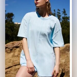 Free People Hot Shot Tee Romper Boardwalk Blue